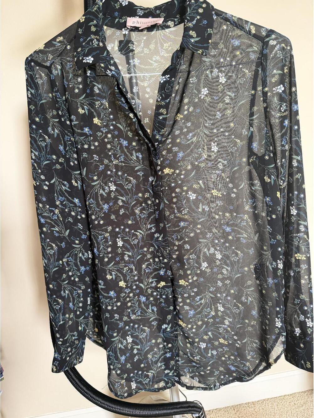 XS/S Philosophy floral sheer button-down blouse